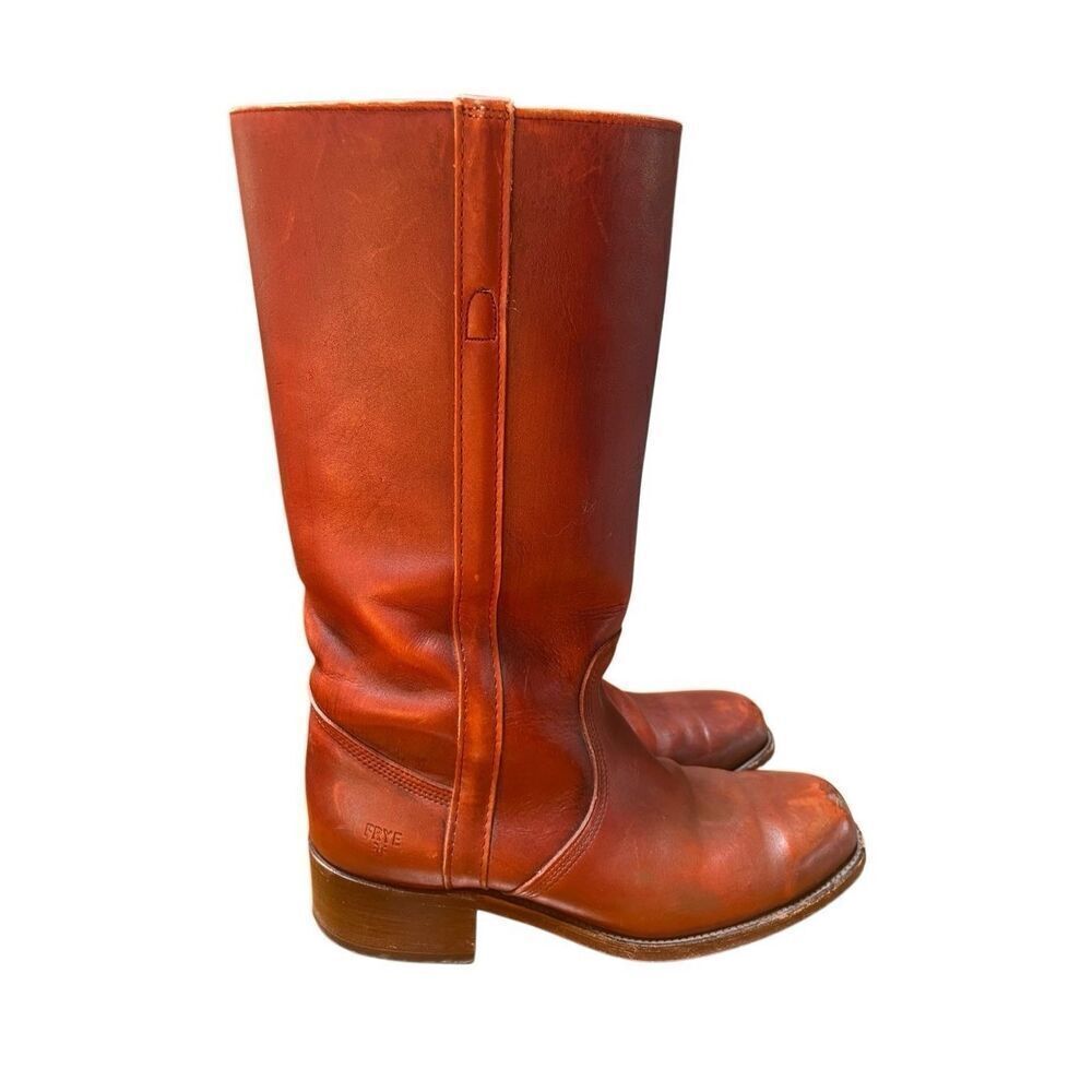 Vintage 80s Frye Campus Boots Women 11.5/ Mens 10 D Red Brown Square Toe Western